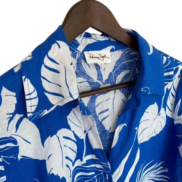 Panama Jack Royal Blue and White Hawaiian Button Up  Linen Shirt - Large - Picture 2 of 5